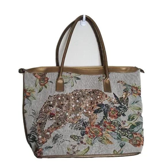 Signature Club A Bags Beaded Shoulder Bag Tote Purse Cat Panther Tapestry Signature Club A By Adrienne Poshmark